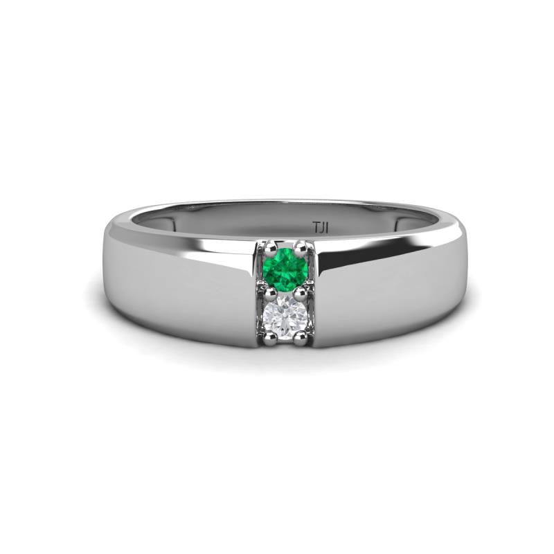 Ethan 3.00 mm Round Emerald and White Sapphire 2 Stone Men Wedding Ring 