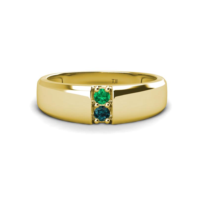 Ethan 3.00 mm Round Emerald and London Blue Topaz 2 Stone Men Wedding Ring 