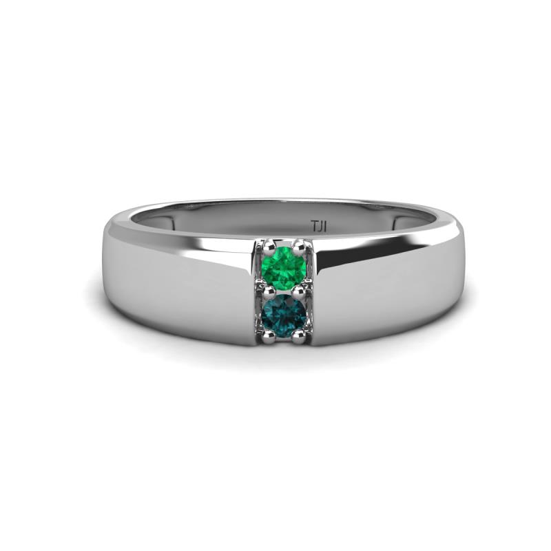 Ethan 3.00 mm Round Emerald and London Blue Topaz 2 Stone Men Wedding Ring 