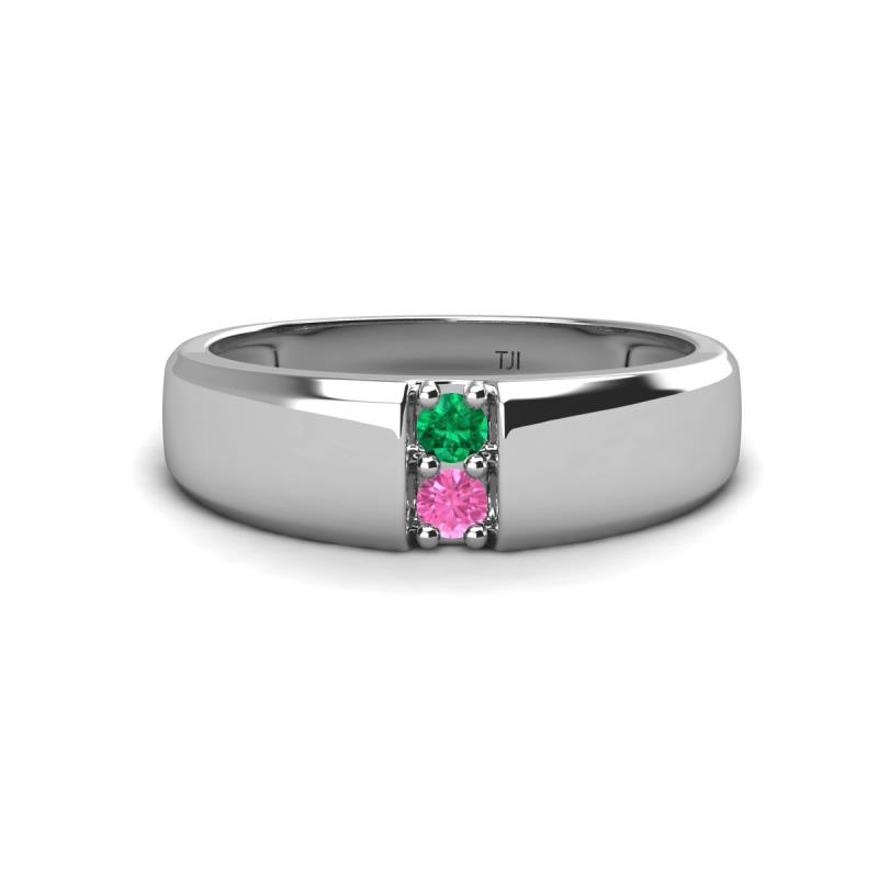 Ethan 3.00 mm Round Emerald and Pink Sapphire 2 Stone Men Wedding Ring 