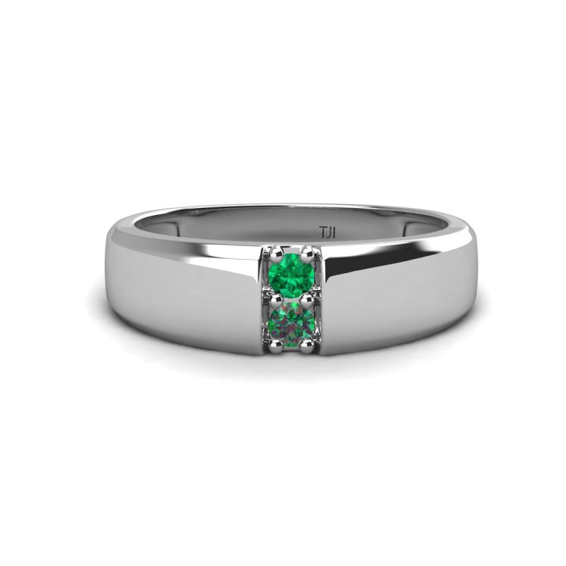 Ethan 3.00 mm Round Emerald and Created Alexandrite 2 Stone Men Wedding Ring 