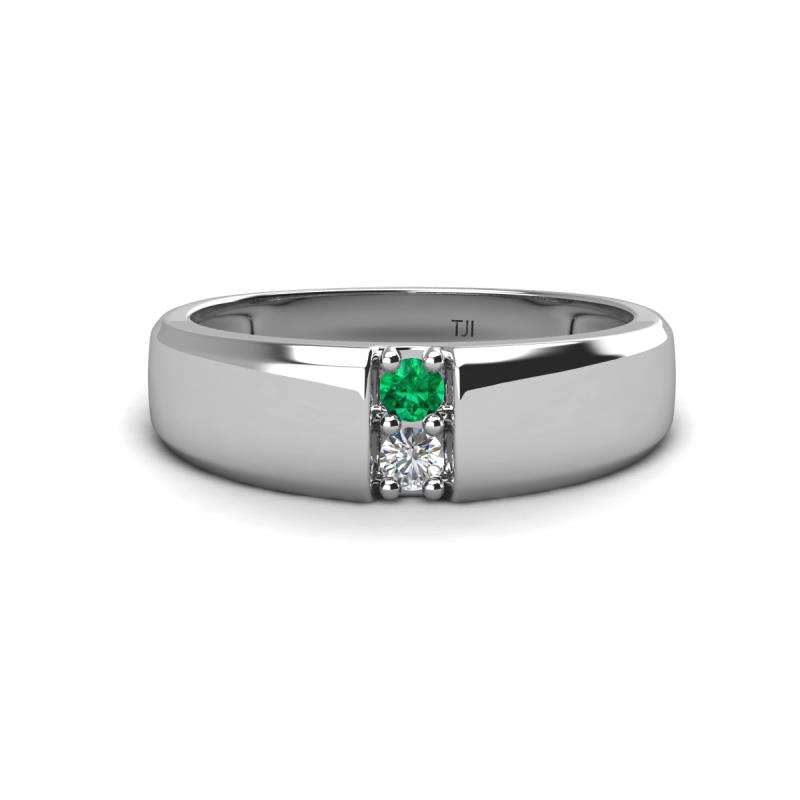 Ethan 3.00 mm Round Emerald and Forever Brilliant Moissanite 2 Stone Men Wedding Ring 