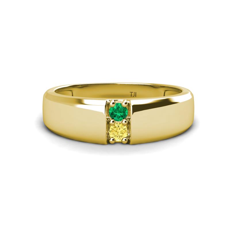 Ethan 3.00 mm Round Emerald and Yellow Sapphire 2 Stone Men Wedding Ring 