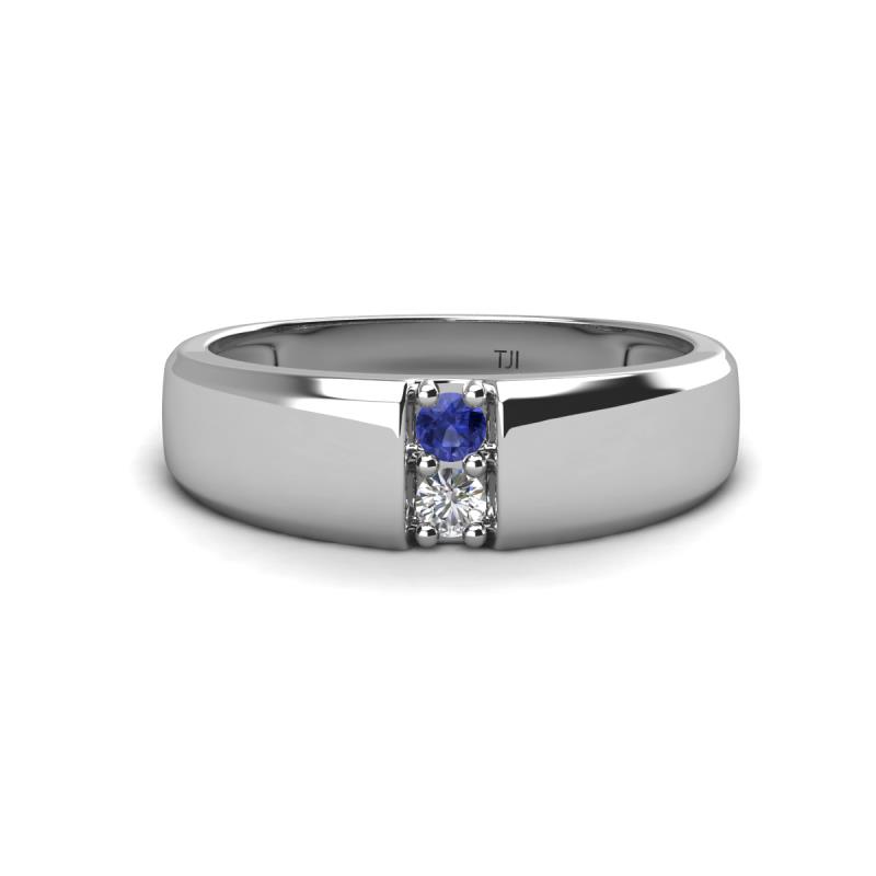 Ethan 3.00 mm Round Iolite and Forever One Moissanite 2 Stone Men Wedding Ring 