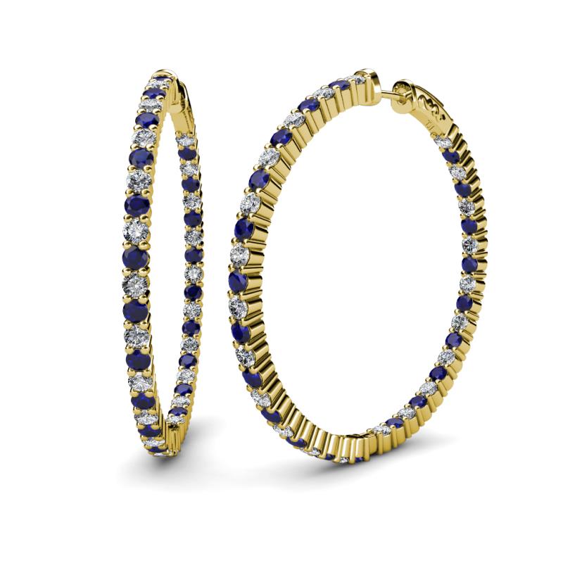 Carisa 6.24 ctw (2.70 mm) Inside Outside Round Blue Sapphire and Natural Diamond Eternity Hoop Earrings 