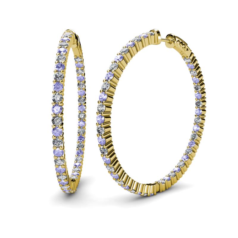 Carisa 6.24 ctw (2.70 mm) Inside Outside Round Tanzanite and Natural Diamond Eternity Hoop Earrings 