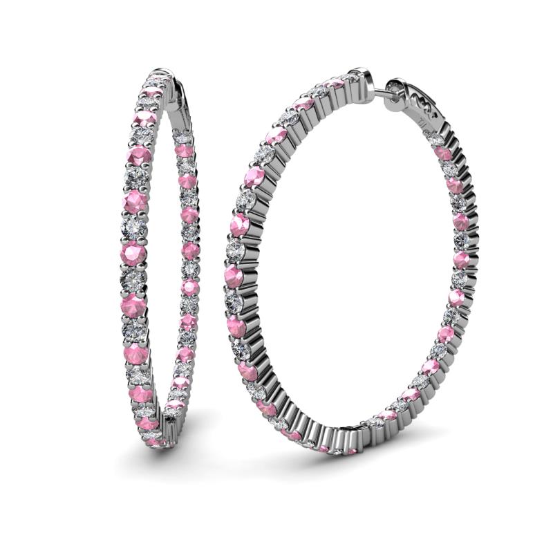 Carisa 5.38 ctw (2.70 mm) Inside Outside Round Pink Tourmaline and Natural Diamond Eternity Hoop Earrings 