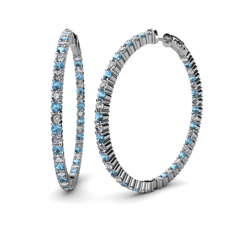 Carisa 5.81 ctw (2.70 mm) Inside Outside Round Blue Topaz and Natural Diamond Eternity Hoop Earrings 