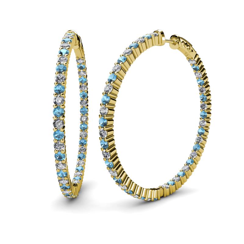 Carisa 5.81 ctw (2.70 mm) Inside Outside Round Blue Topaz and Natural Diamond Eternity Hoop Earrings 