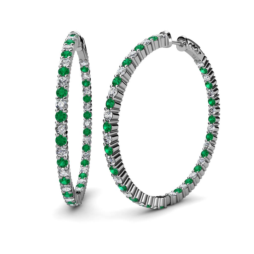 Carisa 2.70 mm Emerald and Diamond Hoop Earrings 