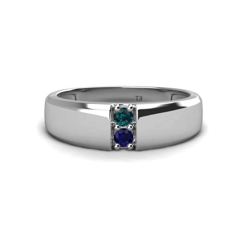 Ethan 3.00 mm Round London Blue Topaz and Blue Sapphire 2 Stone Men Wedding Ring 