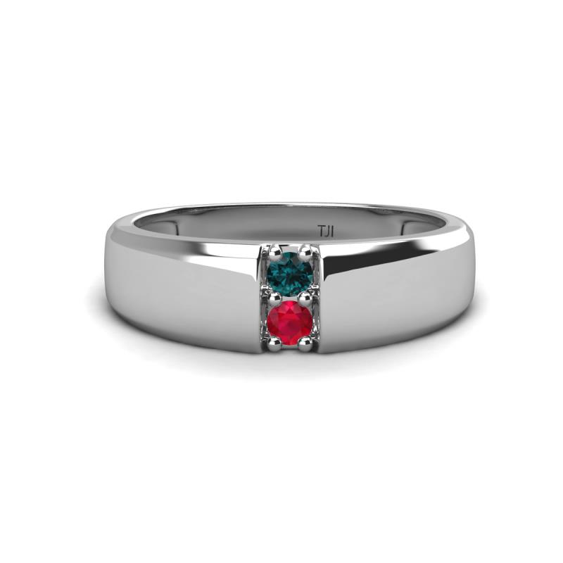Ethan 3.00 mm Round London Blue Topaz and Ruby 2 Stone Men Wedding Ring 