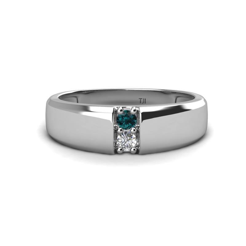 Ethan 3.00 mm Round London Blue Topaz and Lab Grown Diamond 2 Stone Men Wedding Ring 