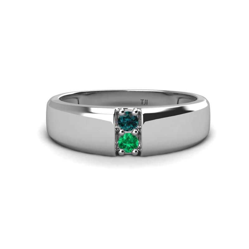 Ethan 3.00 mm Round London Blue Topaz and Emerald 2 Stone Men Wedding Ring 