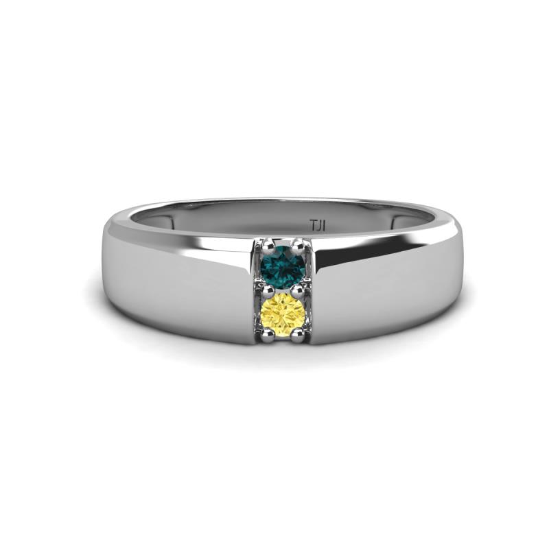 Ethan 3.00 mm Round London Blue Topaz and Yellow Sapphire 2 Stone Men Wedding Ring 