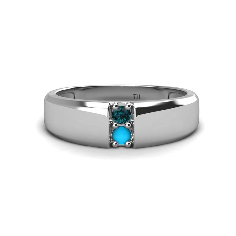 Ethan 3.00 mm Round London Blue Topaz and Turquoise 2 Stone Men Wedding Ring 
