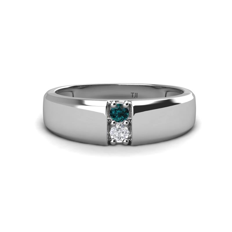 Ethan 3.00 mm Round London Blue Topaz and White Sapphire 2 Stone Men Wedding Ring 