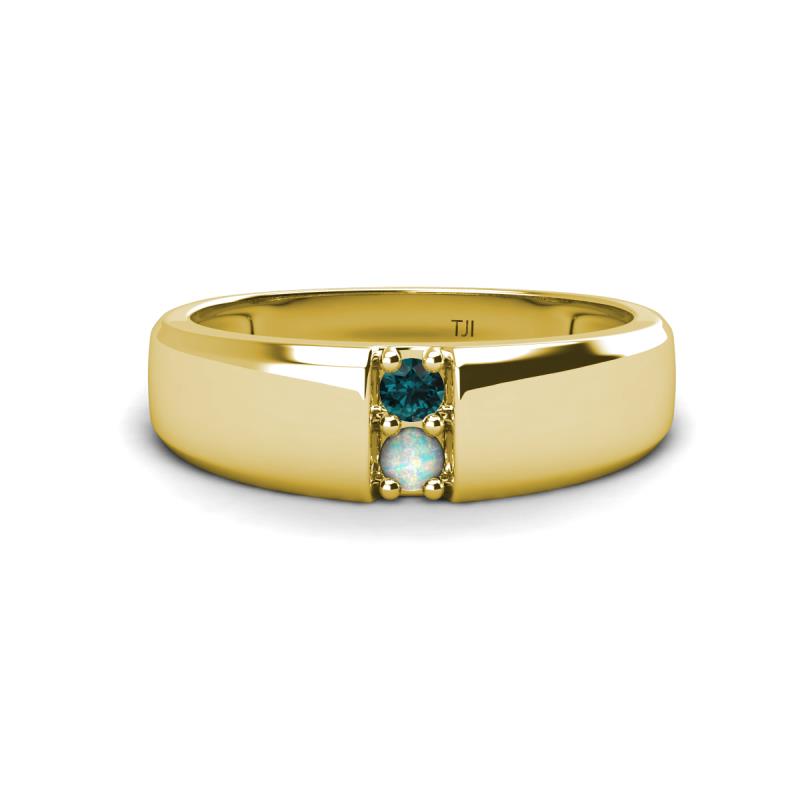 Ethan 3.00 mm Round London Blue Topaz and Opal 2 Stone Men Wedding Ring 