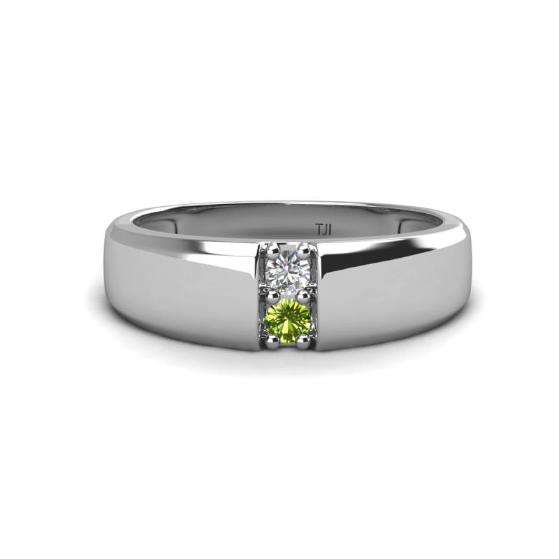 Ethan 3.00 mm Round Forever Brilliant Moissanite and Peridot 2 Stone Men Wedding Ring 