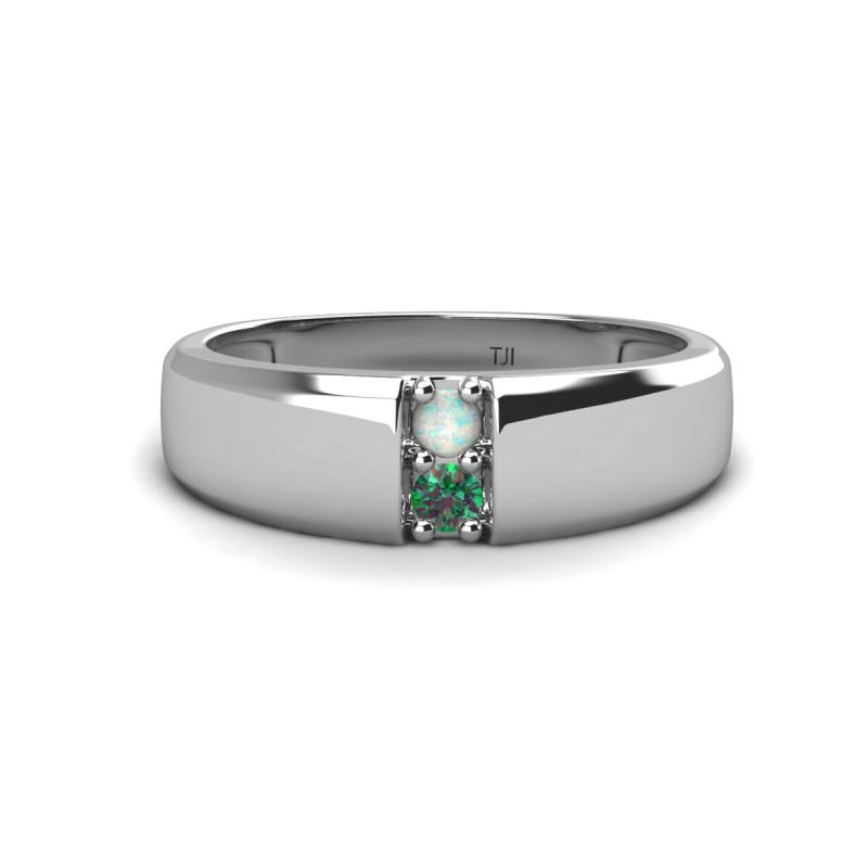 Ethan 3.00 mm Round Opal and Lab Created Alexandrite 2 Stone Men Wedding Ring 