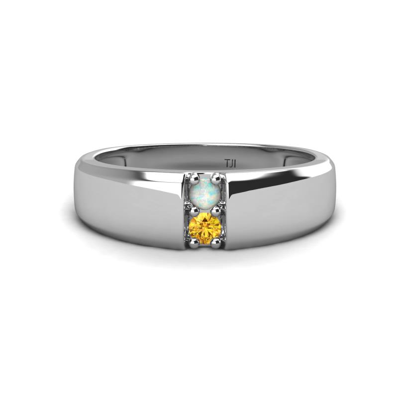 Ethan 3.00 mm Round Opal and Citrine 2 Stone Men Wedding Ring 