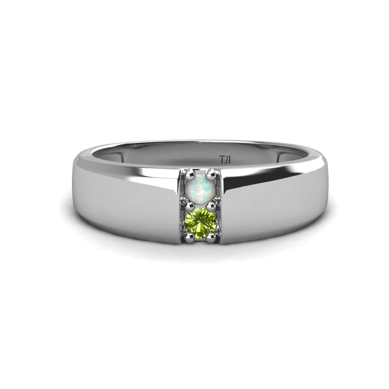 Ethan 3.00 mm Round Opal and Peridot 2 Stone Men Wedding Ring 