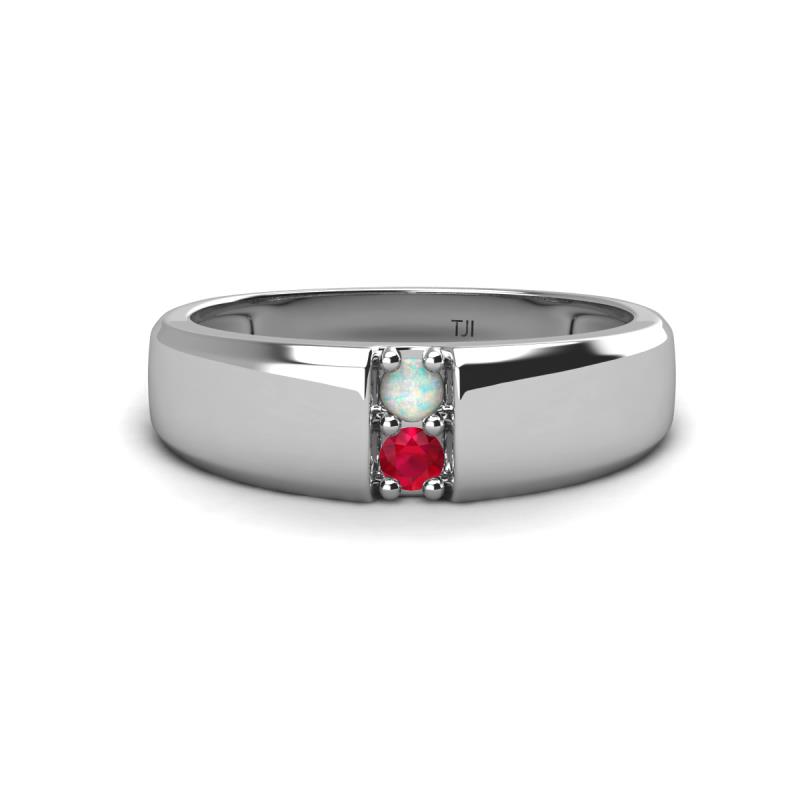 Ethan 3.00 mm Round Opal and Ruby 2 Stone Men Wedding Ring 