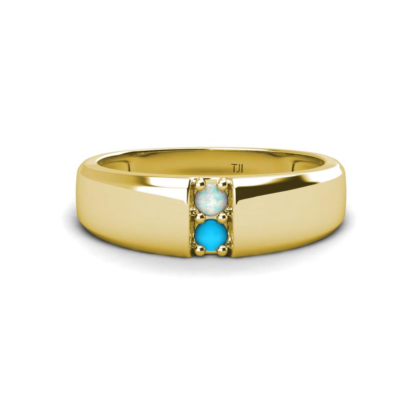 Ethan 3.00 mm Round Opal and Turquoise 2 Stone Men Wedding Ring 