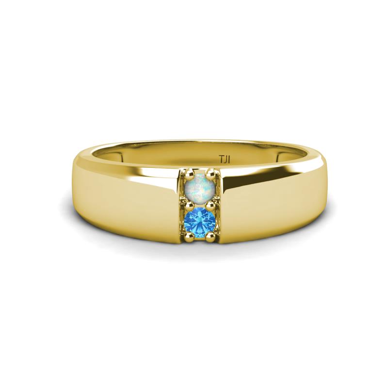 Ethan 3.00 mm Round Opal and Blue Topaz 2 Stone Men Wedding Ring 