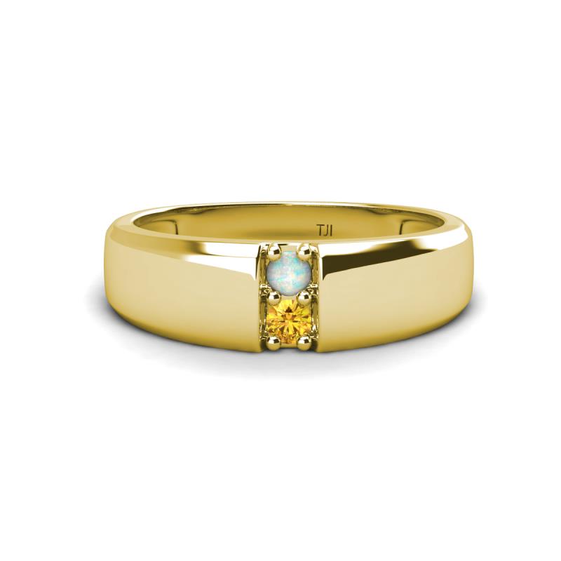 Ethan 3.00 mm Round Opal and Citrine 2 Stone Men Wedding Ring 