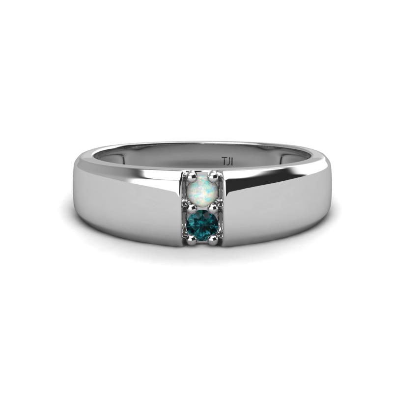 Ethan 3.00 mm Round Opal and London Blue Topaz 2 Stone Men Wedding Ring 