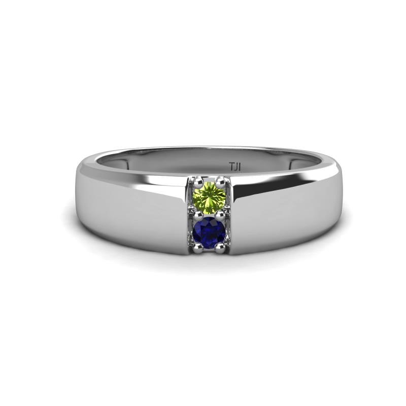 Ethan 3.00 mm Round Peridot and Blue Sapphire 2 Stone Men Wedding Ring 