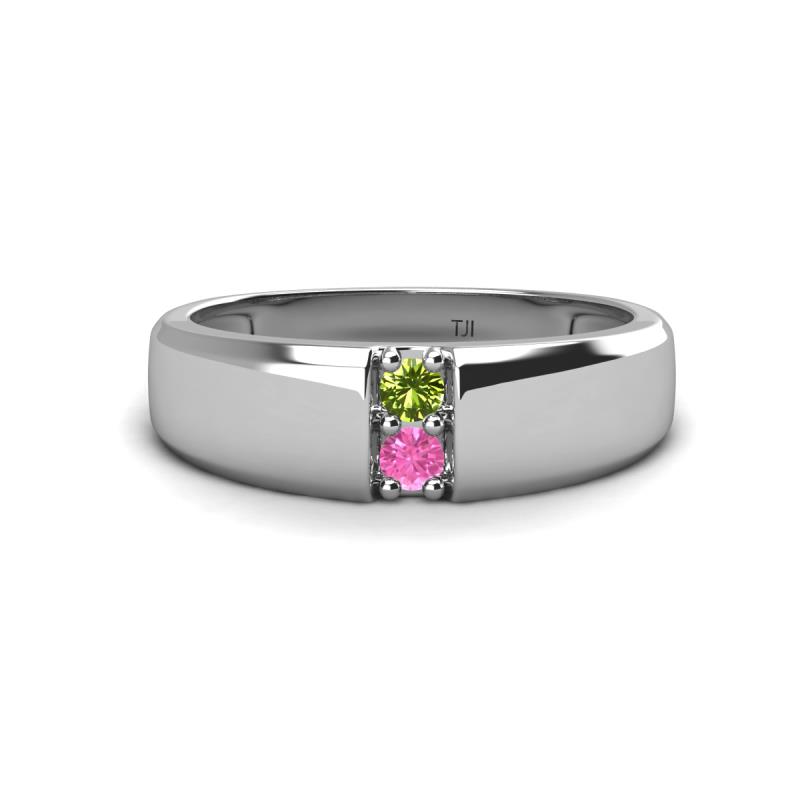 Ethan 3.00 mm Round Peridot and Pink Sapphire 2 Stone Men Wedding Ring 