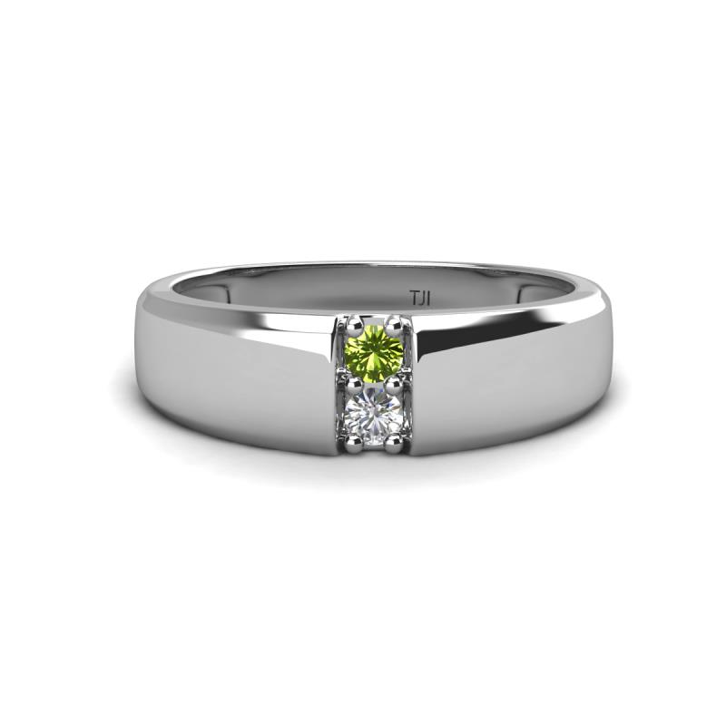 Ethan 3.00 mm Round Peridot and Forever Brilliant Moissanite 2 Stone Men Wedding Ring 