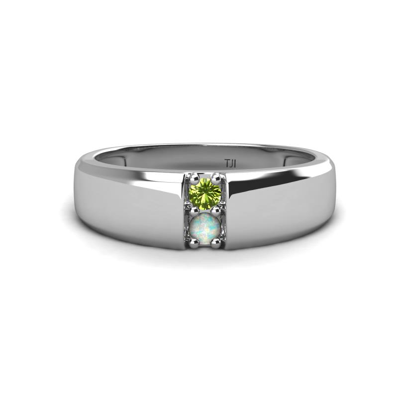 Ethan 3.00 mm Round Peridot and Opal 2 Stone Men Wedding Ring 