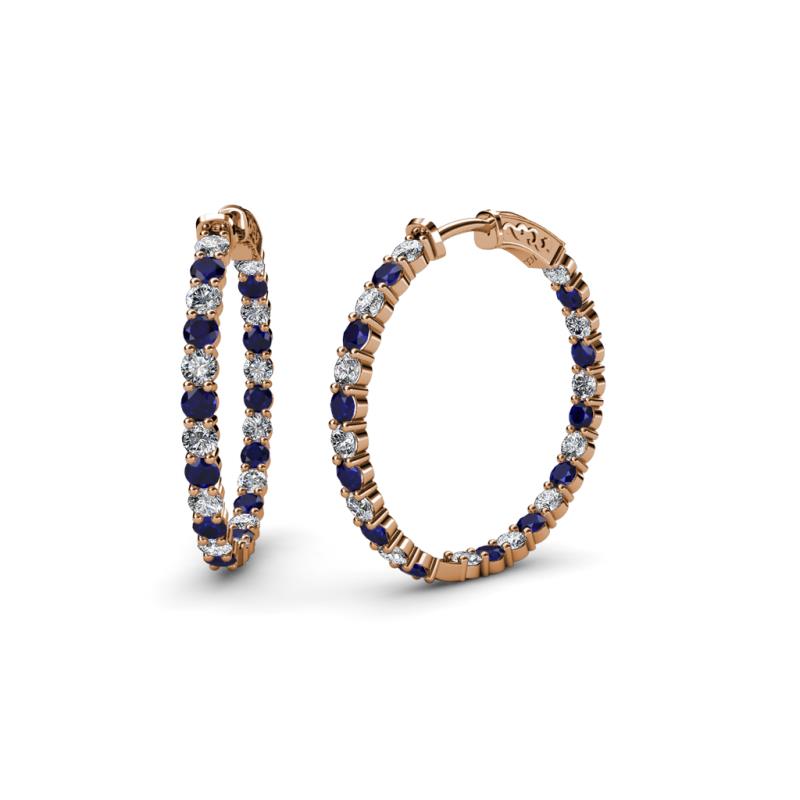 Carisa 1.85 ctw (2.30 mm) Inside Outside Round Blue Sapphire and Natural Diamond Eternity Hoop Earrings 