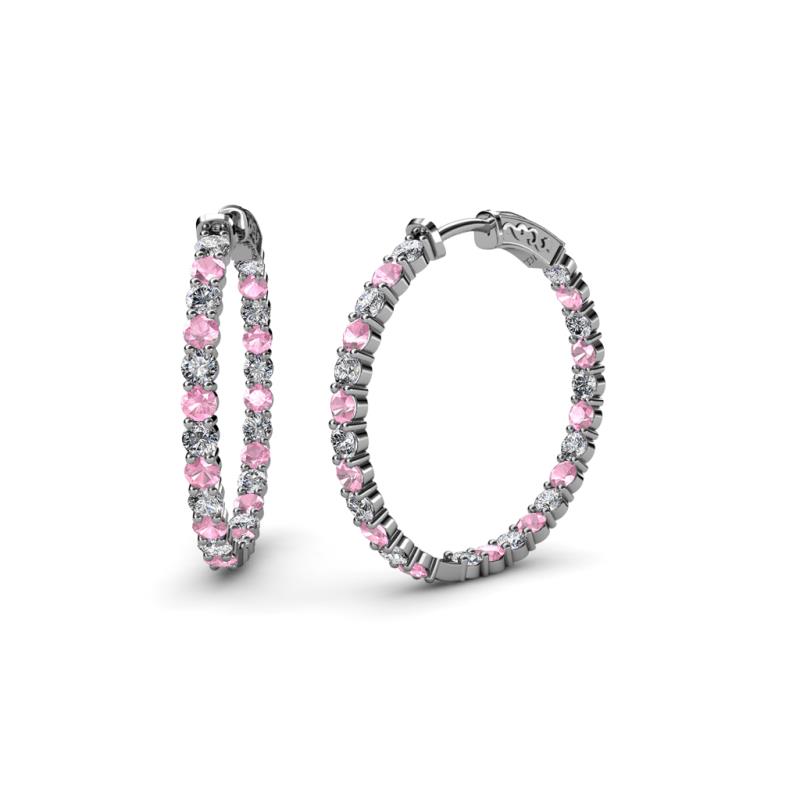 Carisa 10.90 ctw (2.30 mm) Inside Outside Round Pink Tourmaline and Natural Diamond Eternity Hoop Earrings 