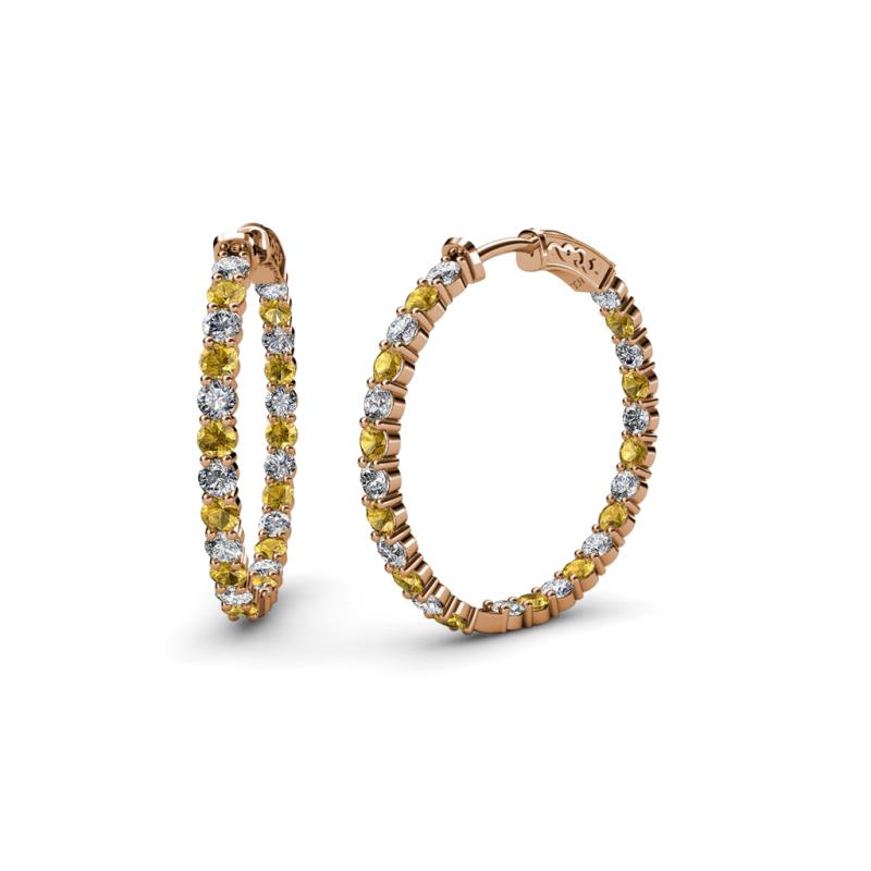 Carisa 1.50 ctw (2.30 mm) Inside Outside Round Citrine and Natural Diamond Eternity Hoop Earrings 