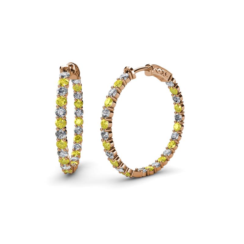Carisa 1.90 ctw (2.30 mm) Inside Outside Round Yellow Sapphire and Natural Diamond Eternity Hoop Earrings 