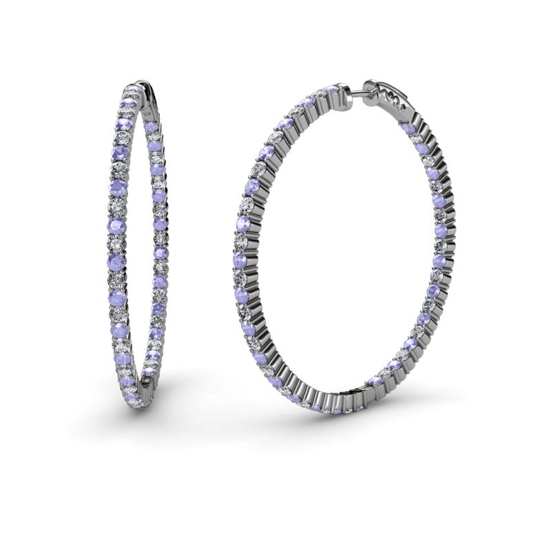 Carisa 2.50 ctw (1.80 mm) Inside Outside Round Tanzanite and Natural Diamond Eternity Hoop Earrings 