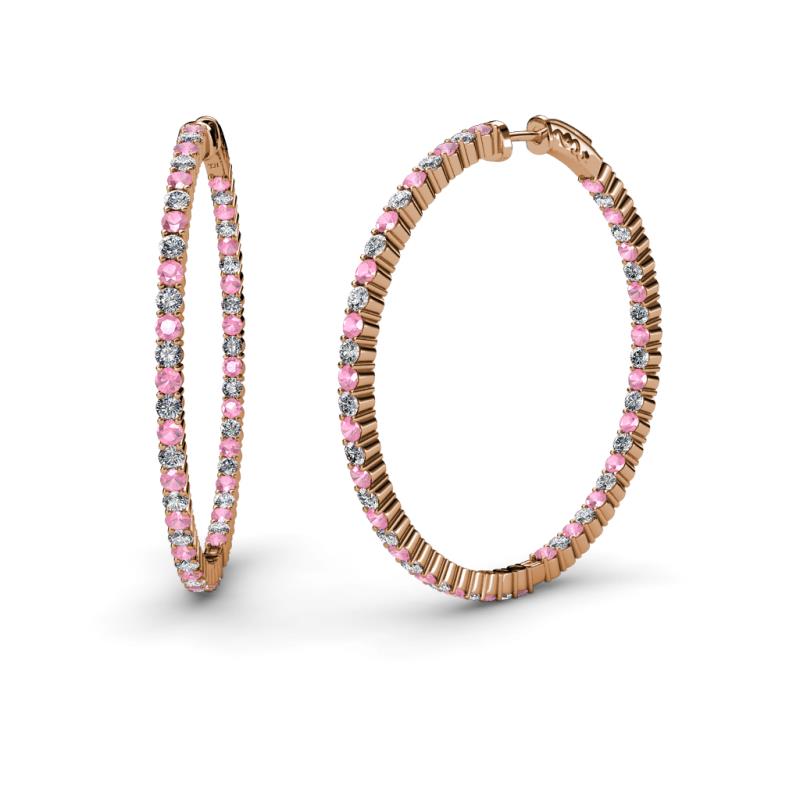 Carisa 2.10 ctw (1.80 mm) Inside Outside Round Pink Tourmaline and Natural Diamond Eternity Hoop Earrings 