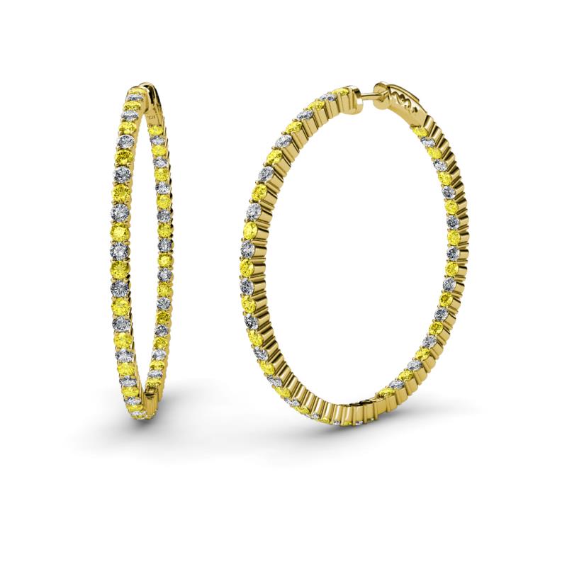 Carisa 2.50 ctw (1.80 mm) Inside Outside Round Yellow Sapphire and Natural Diamond Eternity Hoop Earrings 