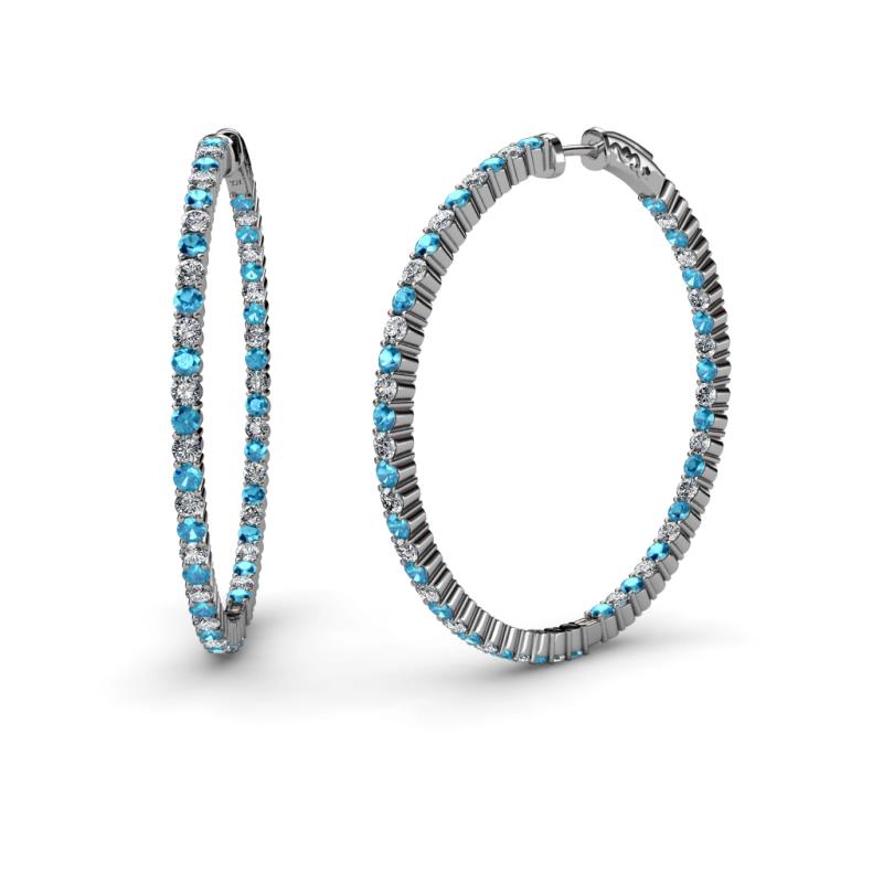 Carisa 2.25 ctw (1.80 mm) Inside Outside Round London Blue Topaz and Natural Diamond Eternity Hoop Earrings 