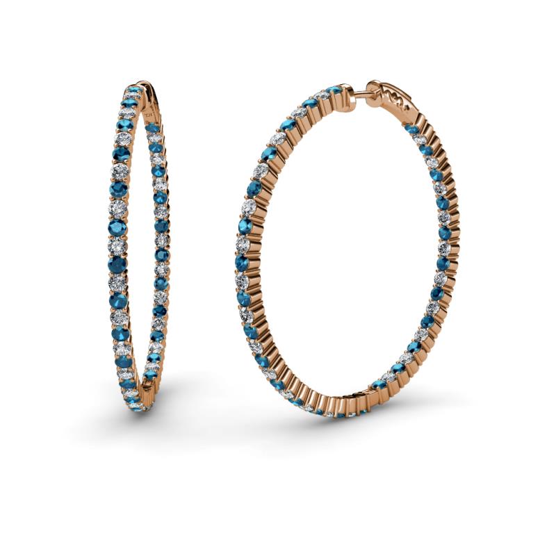 Carisa 2.75 ctw (1.80 mm) Inside Outside Round Blue Diamond and Natural Diamond Eternity Hoop Earrings 