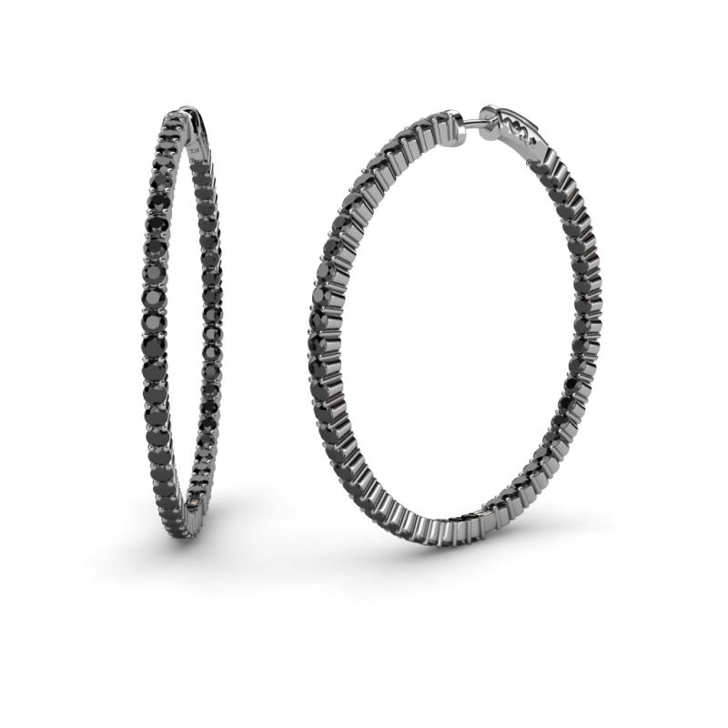 Carisa 2.63 ctw (1.80 mm) Inside Outside Round Natural Black Diamond Eternity Hoop Earrings 