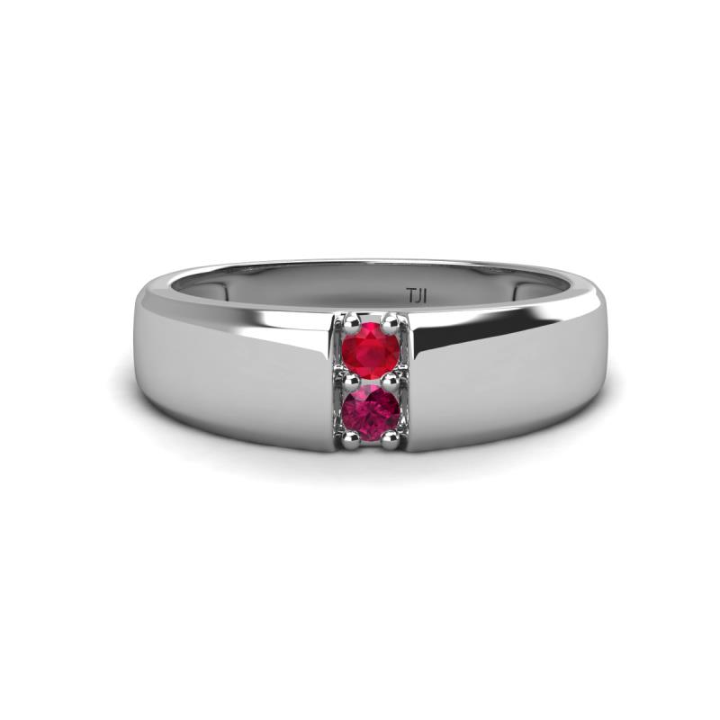 Ethan 3.00 mm Round Ruby and Rhodolite Garnet 2 Stone Men Wedding Ring 