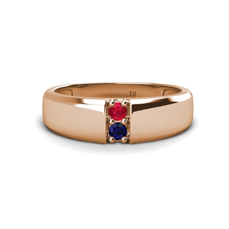 Ethan 3.00 mm Round Ruby and Blue Sapphire 2 Stone Men Wedding Ring 