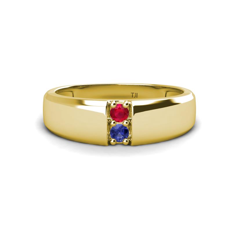 Ethan 3.00 mm Round Ruby and Iolite 2 Stone Men Wedding Ring 