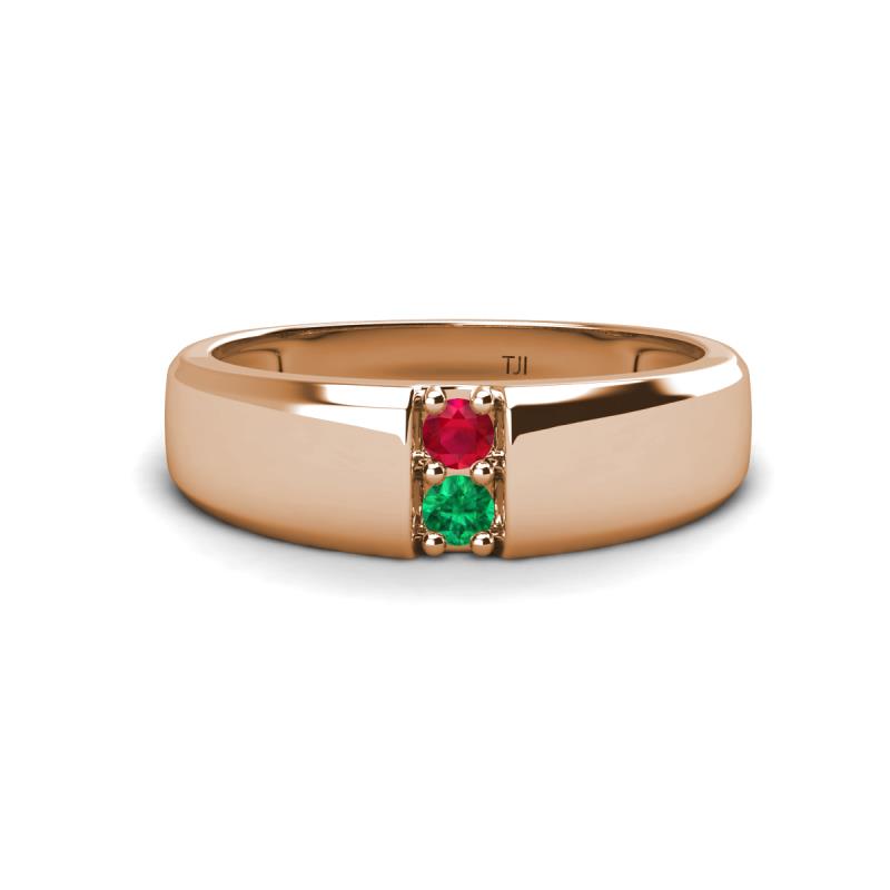 Ethan 3.00 mm Round Ruby and Emerald 2 Stone Men Wedding Ring 