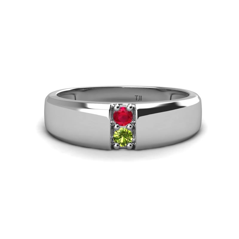 Ethan 3.00 mm Round Ruby and Peridot 2 Stone Men Wedding Ring 